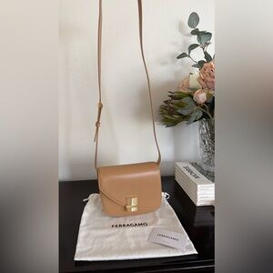 Ferragamo Small Fiamma Crossbody Bag in Camel